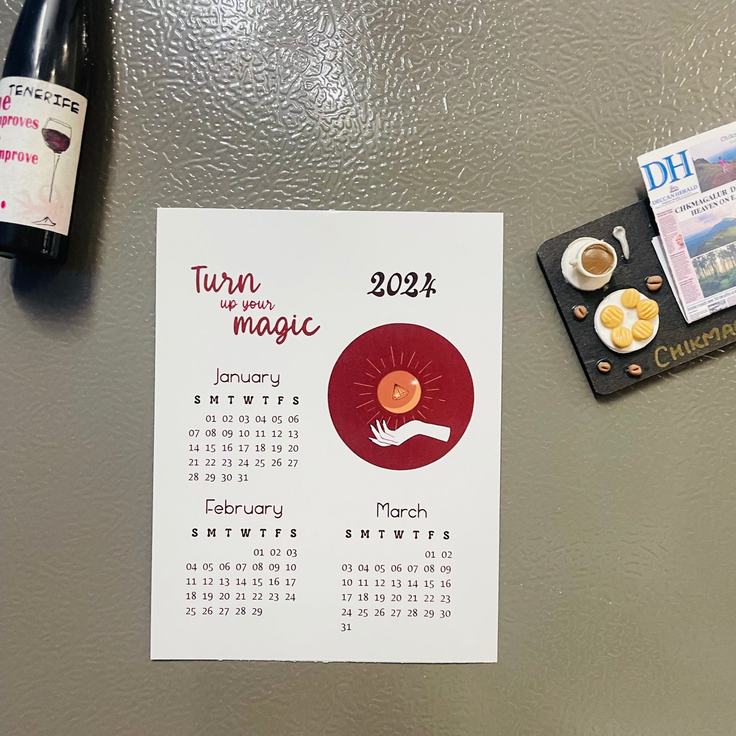 2024 Fridge Magnet Calendar: Earthy Tones (4 Sheets)