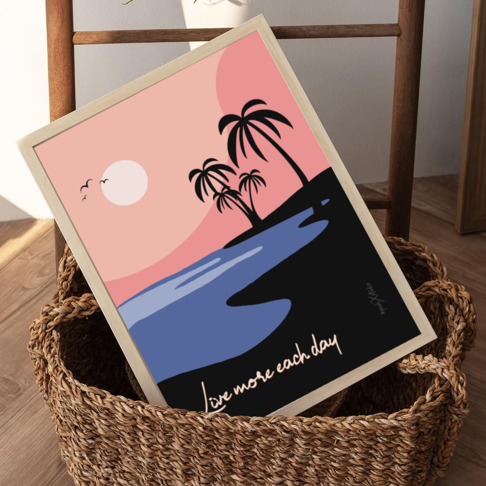 Beachside Illustration: Aesthetic Photo FRAME “Live More Each Day” #poshXpastel